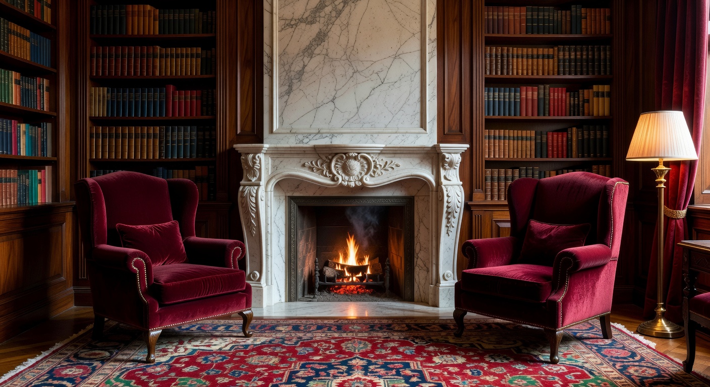 Salón con chimenea y sillones de ala - el espíritu BOUTI
