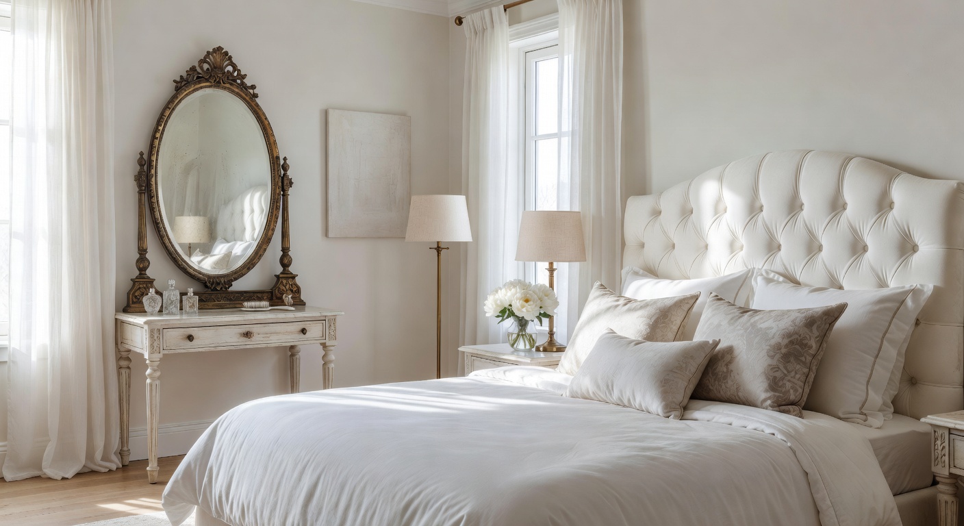 Dormitorio capitoné en marfil - artículo sobre arte de la ropa de cama