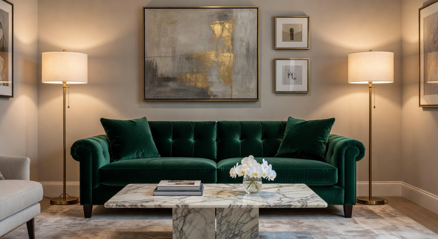 Salón de lujo con terciopelo y artesanía europea